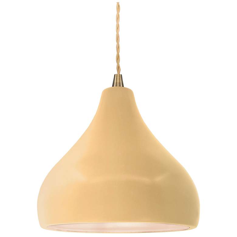 Image 1 8"W Yellow Frame Antique Brass Small Droplet Beige Twisted LED Pendant