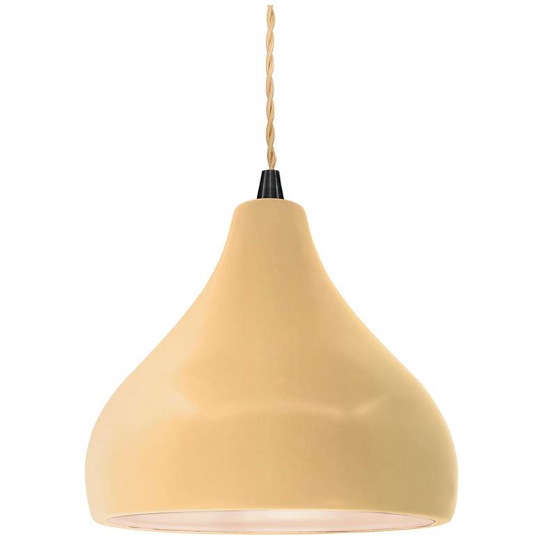 Image 1 8"W Yellow Frame Matte Black Small Droplet Beige Twisted LED Pendant