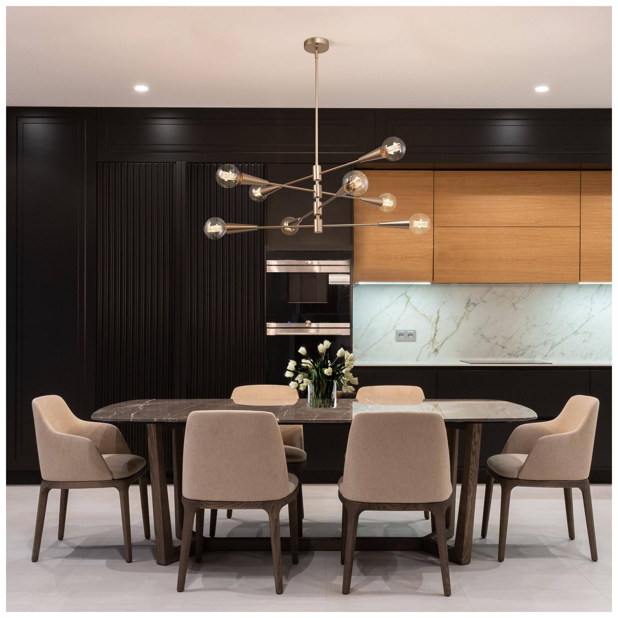 8-Light 31.1"W Sputnik Metallic Gold Chandeliers