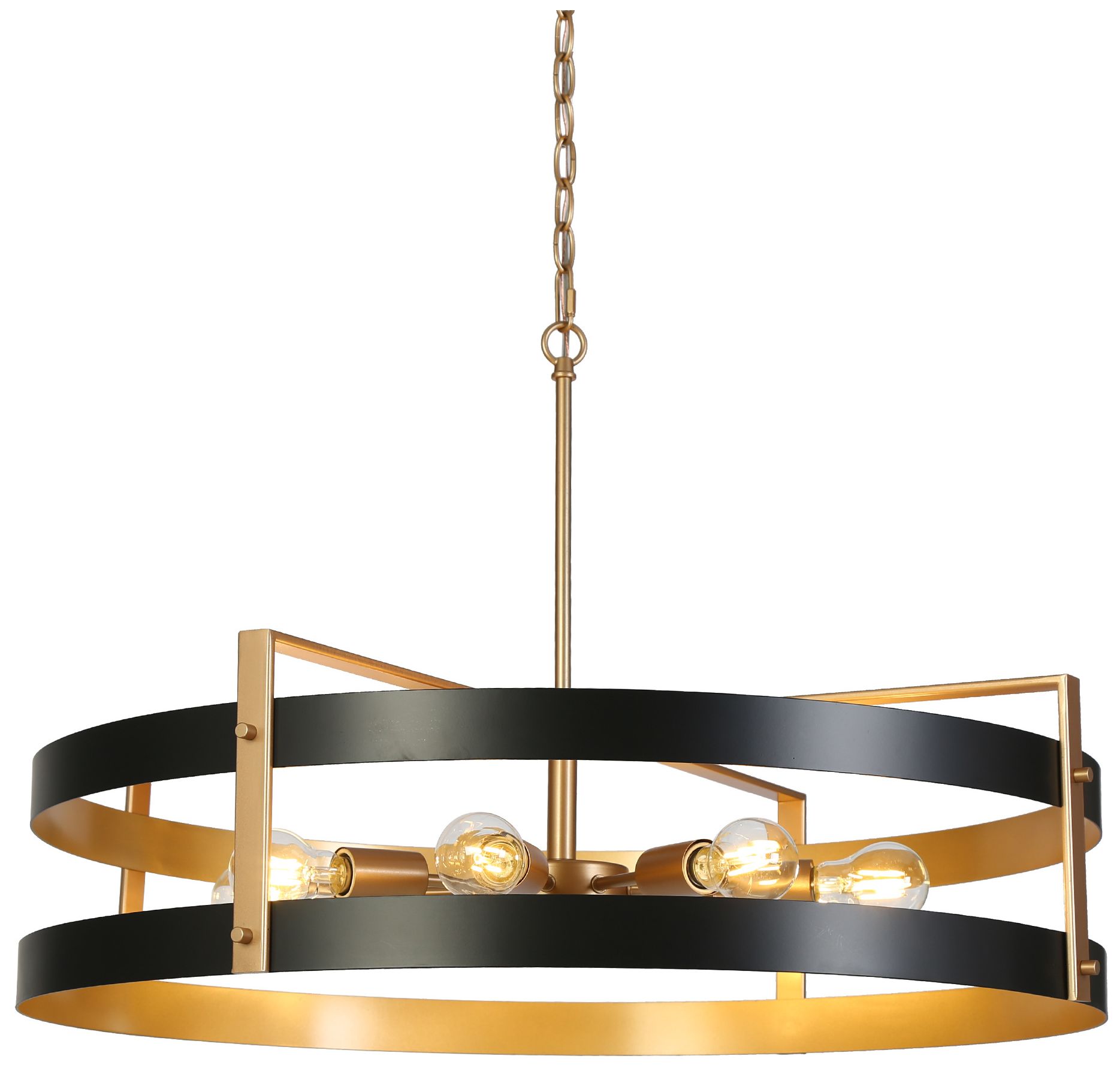 8-Light 32.3"W Drum Matt Black and Metallic Gold Chandeliers