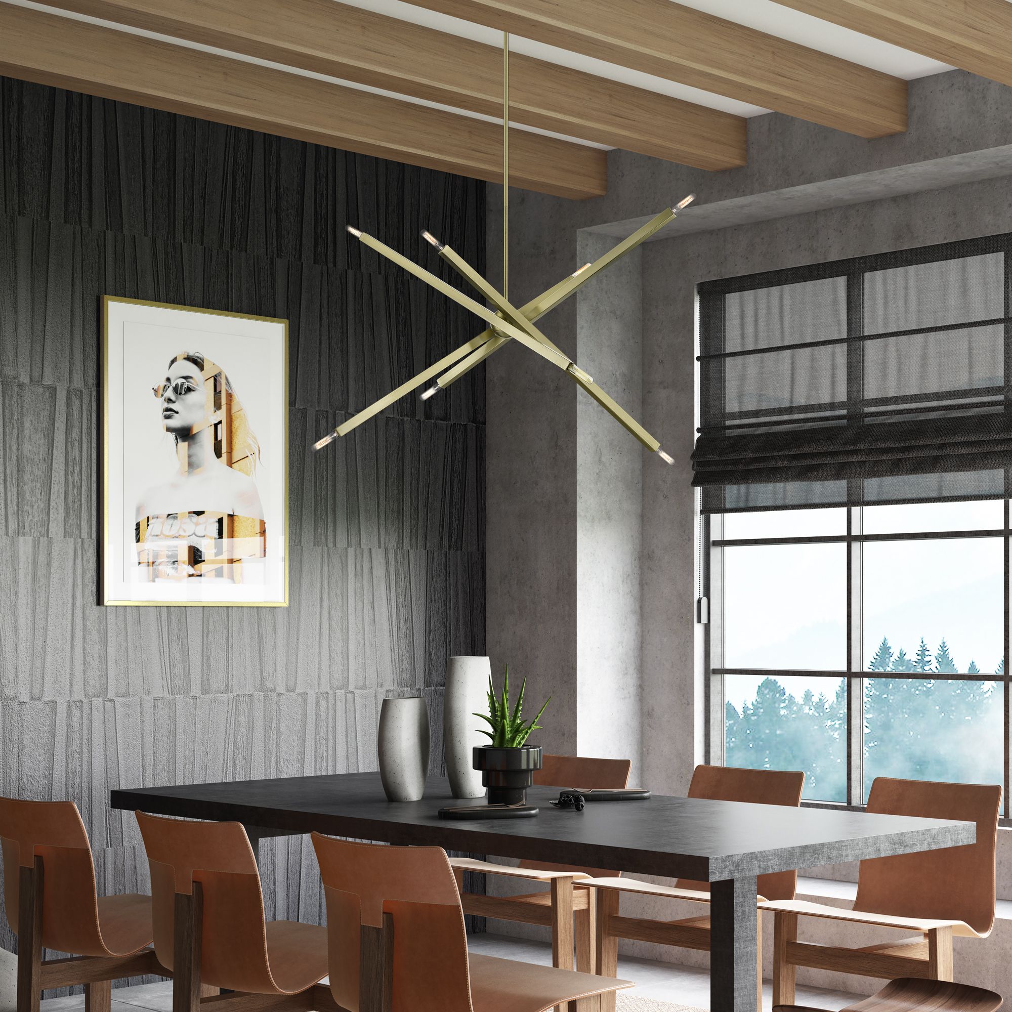 8 Light Antique Brass Large Linear Chandelier