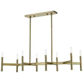Image1 of 8 Light Antique Brass Linear Chandelier
