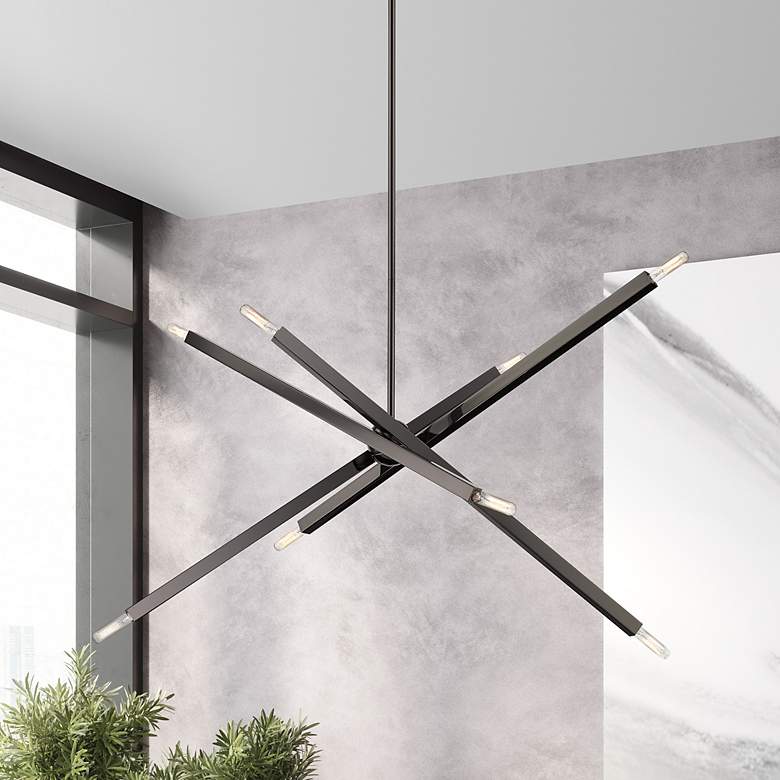 Image 1 8 Light Black Chrome Large Linear Chandelier