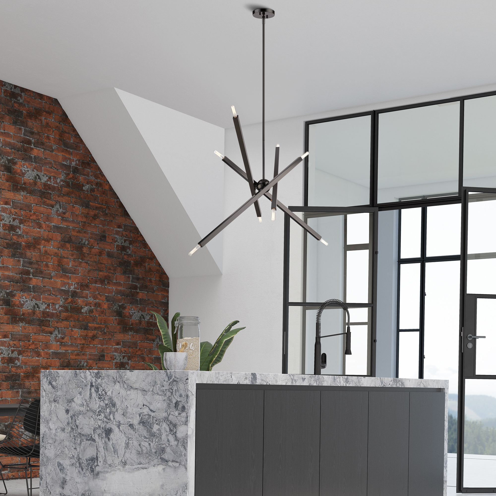 8 Light Black Chrome Large Linear Chandelier