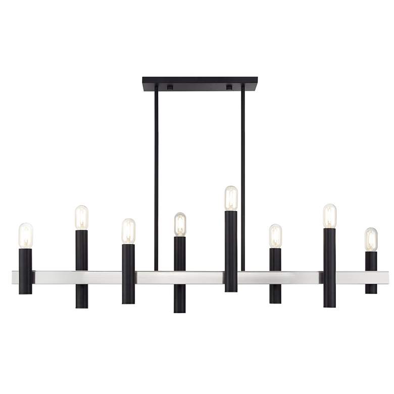Image 1 8 Light Black Extra Large Linear Chandelier with Brushed Nickel Accents