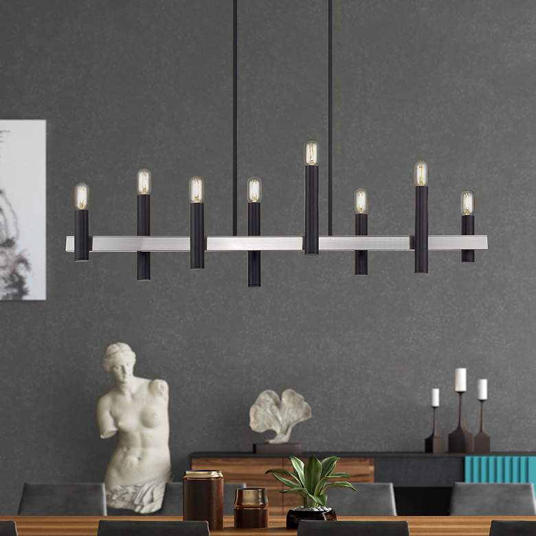 Image 1 8 Light Black Extra Large Linear Chandelier with Brushed Nickel Accents
