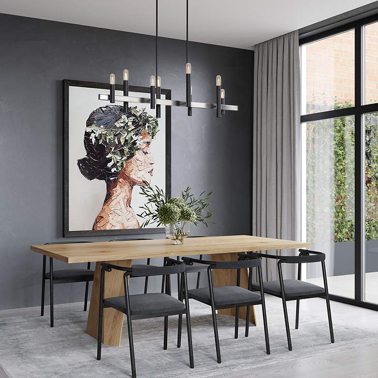 Image 7 8 Light Black Extra Large Linear Chandelier with Brushed Nickel Accents more views