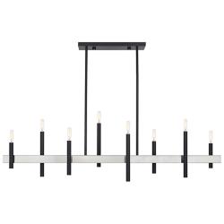 8 Light Black Extra Large Linear Chandelier with Brushed Nickel Accents