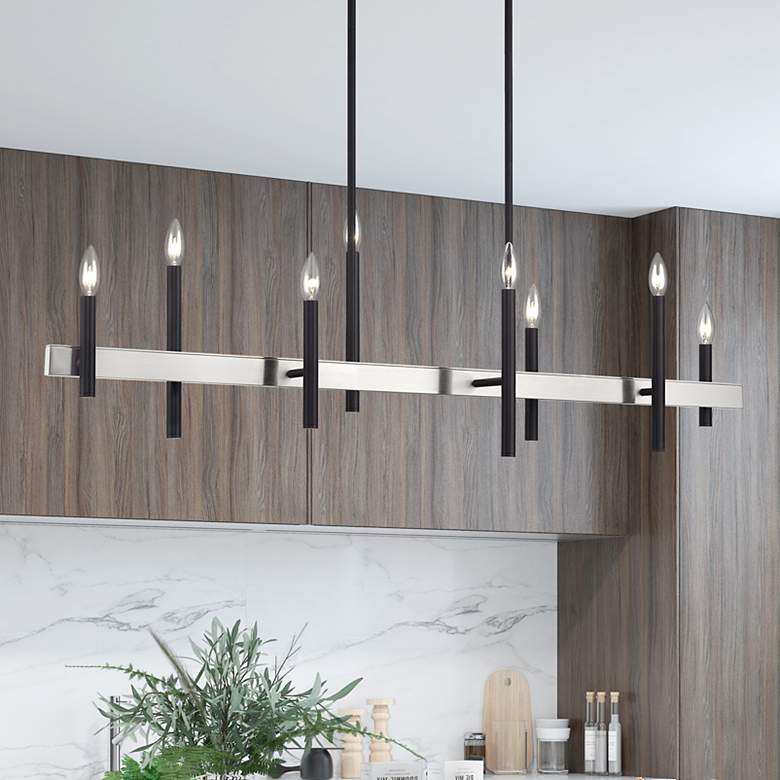 Image 1 8 Light Black Extra Large Linear Chandelier with Brushed Nickel Accents