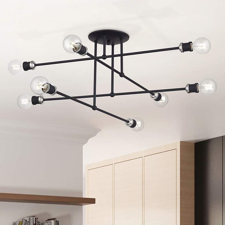 Image 1 8 Light Black Extra Large Semi-Flush with Brushed Nickel Accents