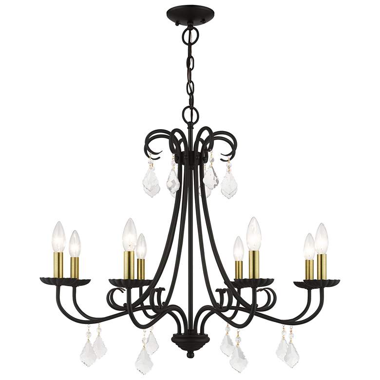 Image 1 8 Light Black Large Chandelier with Antique Brass Finish Accents