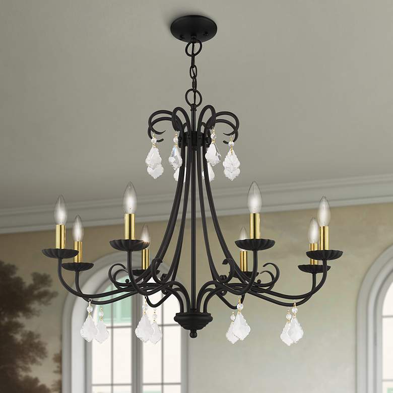 Image 1 8 Light Black Large Chandelier with Antique Brass Finish Accents
