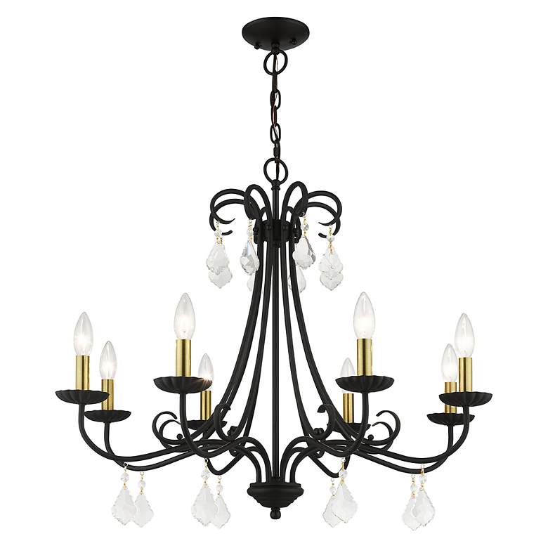 Image 4 8 Light Black Large Chandelier with Antique Brass Finish Accents more views