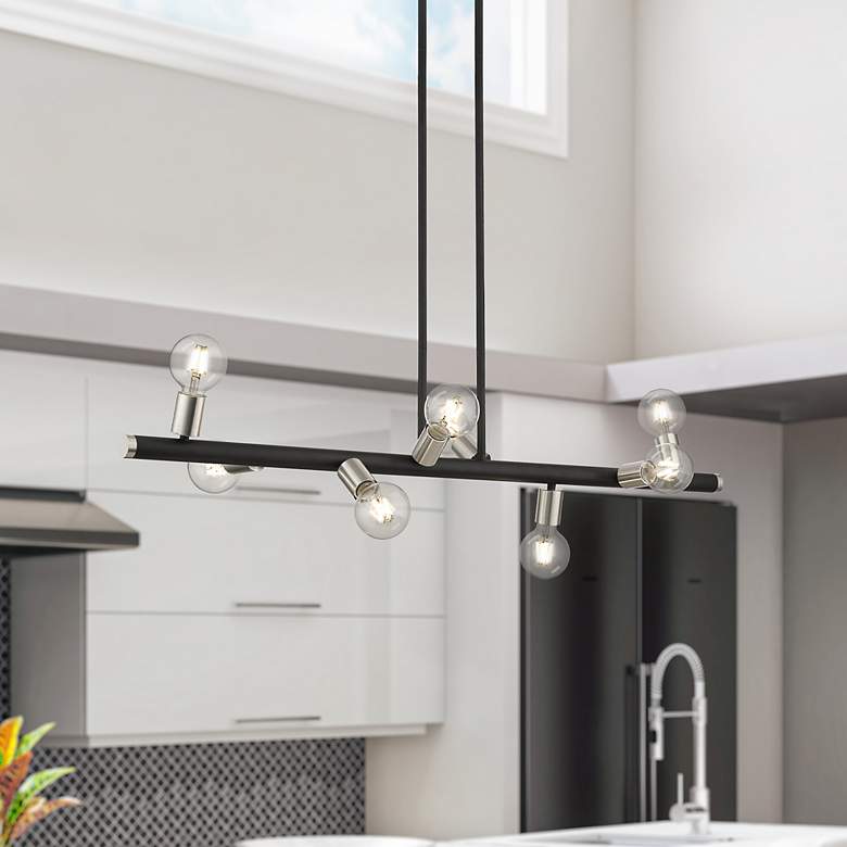 Image 1 8 Light Black Large Chandelier with Brushed Nickel Accents