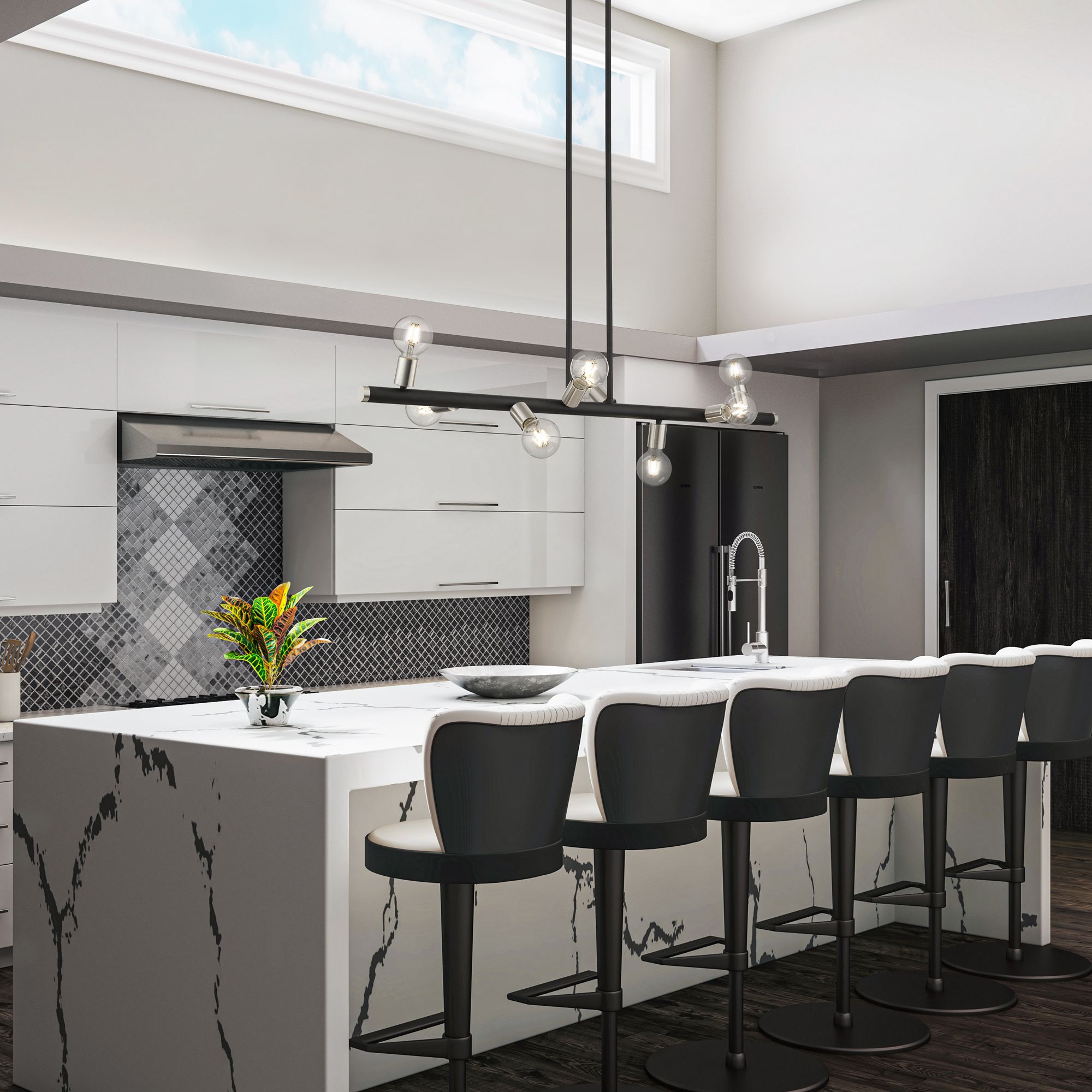 8 Light Black Large Chandelier with Brushed Nickel Accents