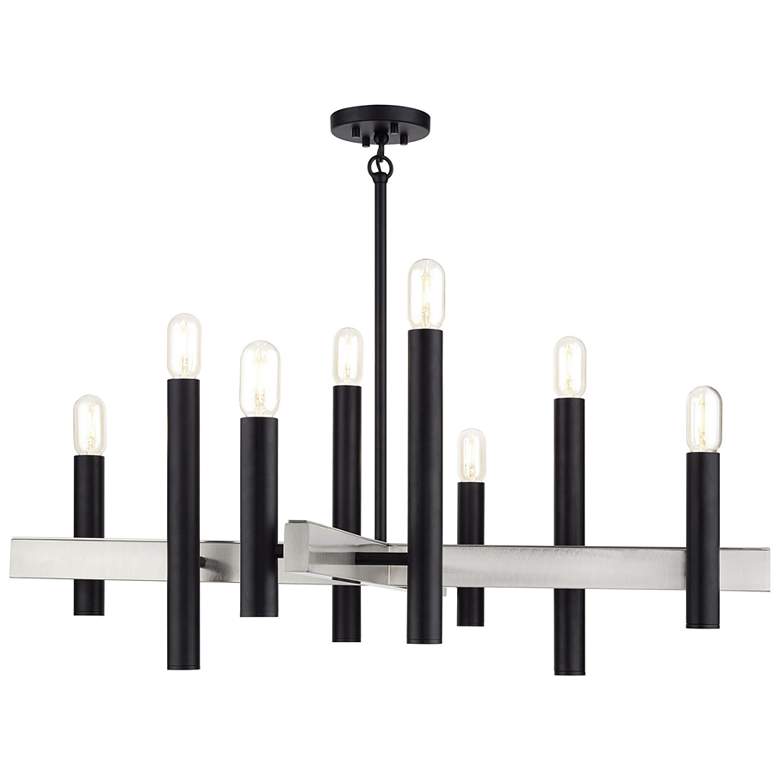 Image 1 8 Light Black Large Chandelier with Brushed Nickel Accents