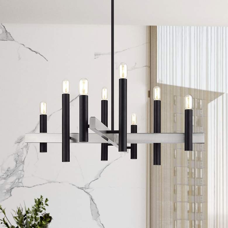 Image 1 8 Light Black Large Chandelier with Brushed Nickel Accents