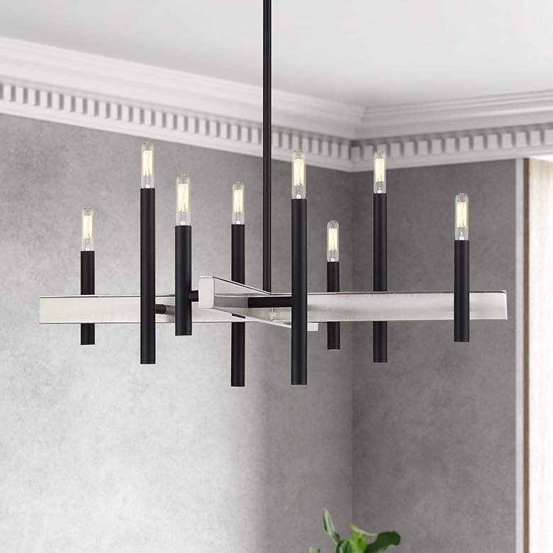 Image 1 8 Light Black Medium Chandelier with Brushed Nickel Accents