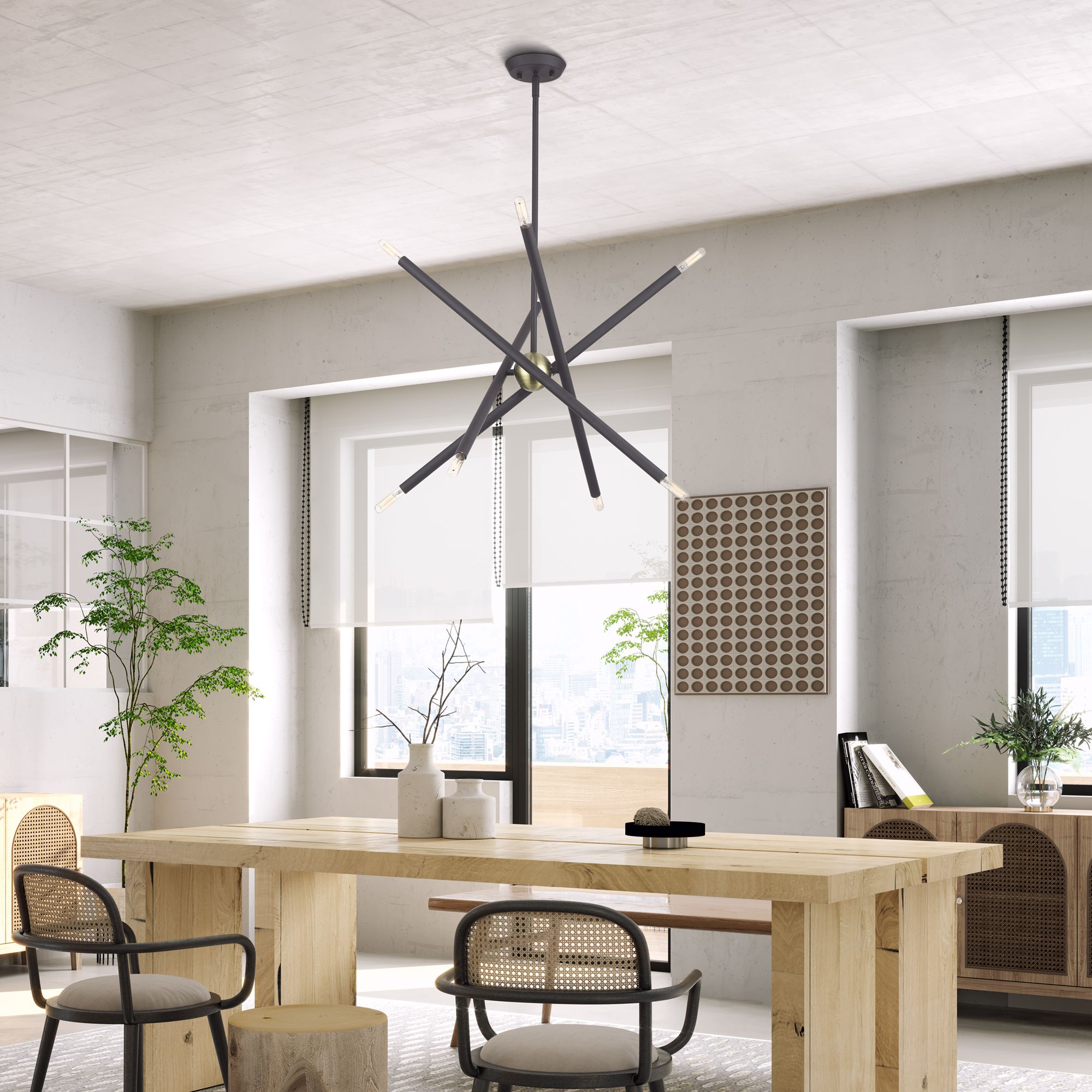 8 Light Bronze Chandelier with Antique Brass Finish Accents