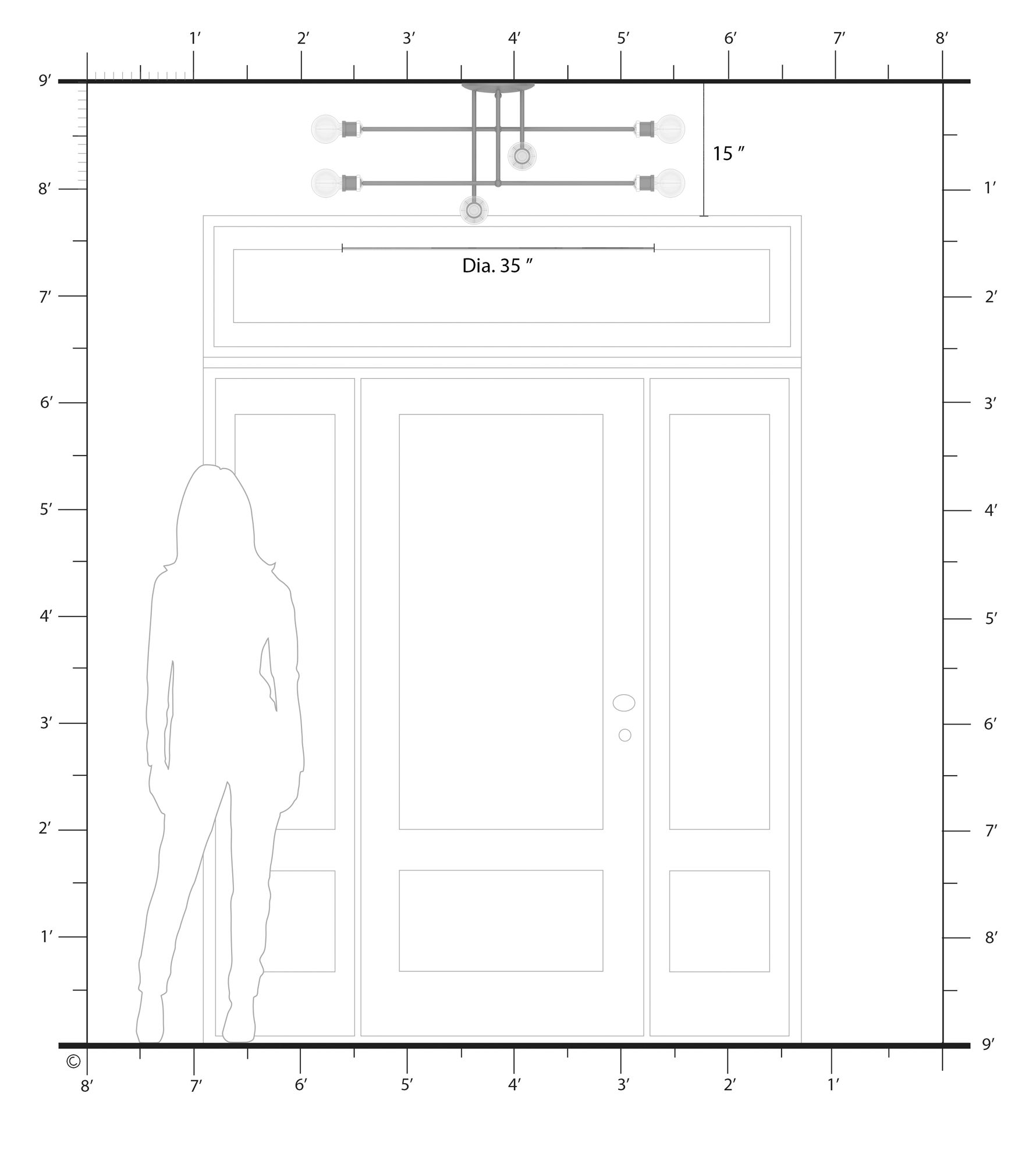 8 Light Bronze Extra Large Semi-Flush with Antique Brass Accents