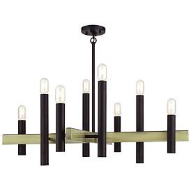 Image1 of 8 Light Bronze Large Chandelier with Antique Brass Accents