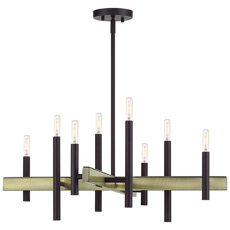 Image 2 8 Light Bronze Medium Chandelier with Antique Brass Accents