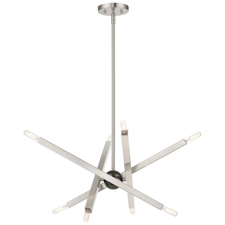 Image 1 8 Light Brushed Nickel Chandelier with Black Chrome Finish Accent