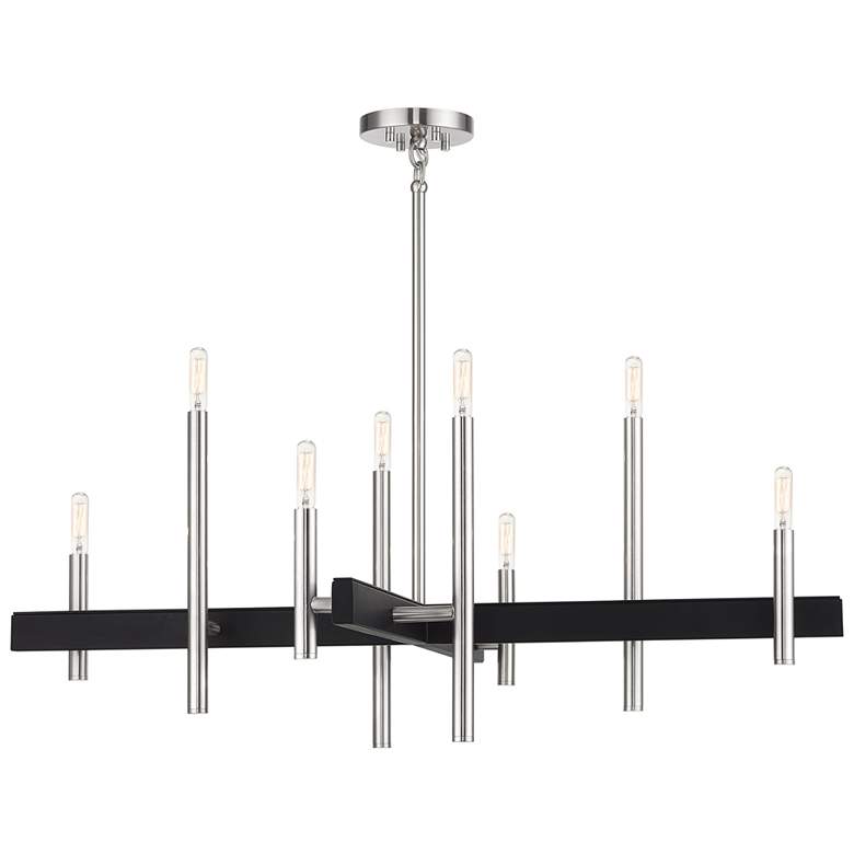 Image 1 8 Light Brushed Nickel Large Chandelier with Black Accents