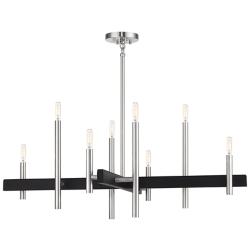 8 Light Brushed Nickel Large Chandelier with Black Accents