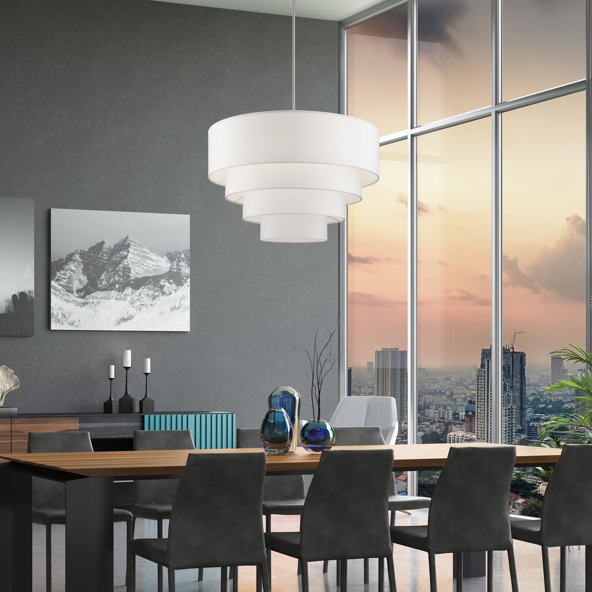 8 Light Brushed Nickel Large Pendant Chandelier