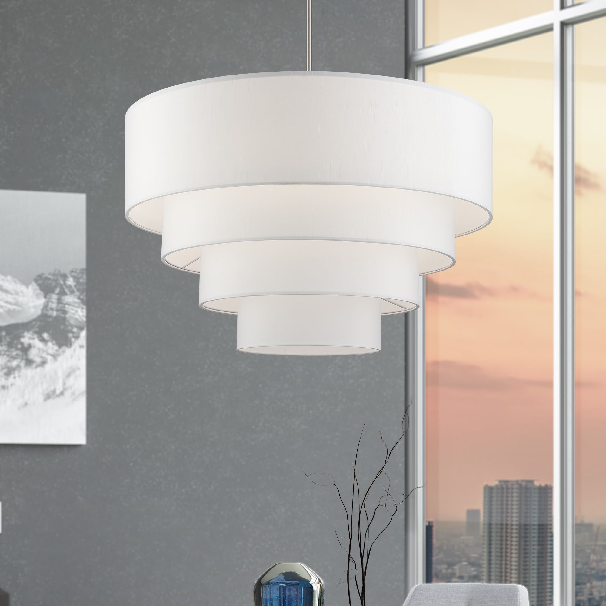 8 Light Brushed Nickel Large Pendant Chandelier