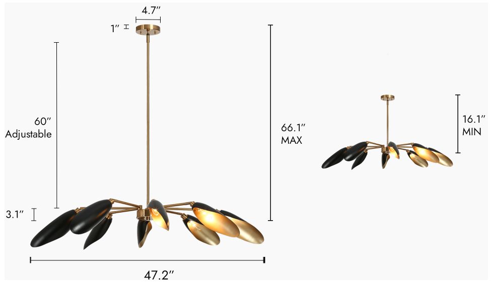 Image 2 8-Light Matte Black and Plating Brass Chandeliers more views