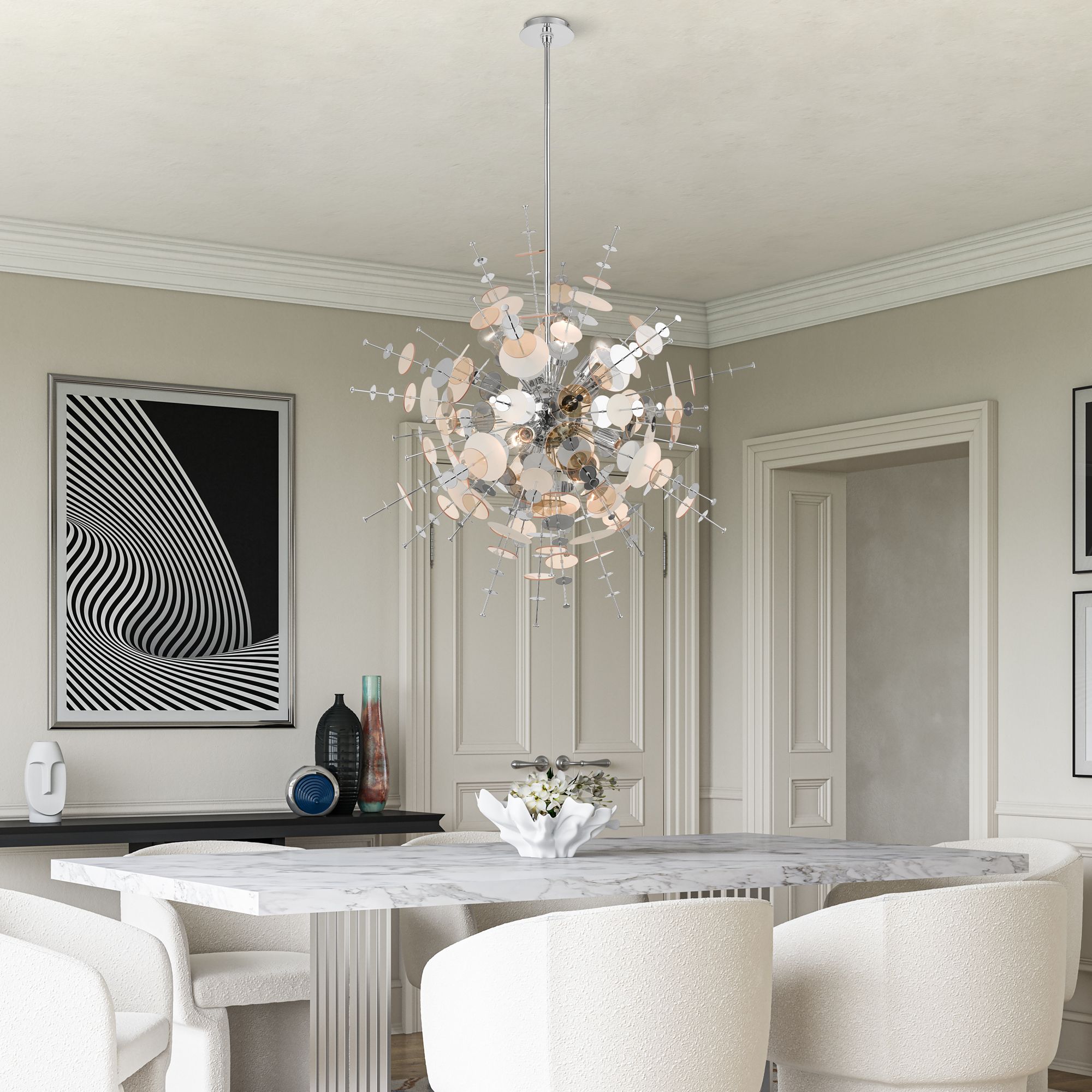 8 Light Polished Chrome Large Pendant Chandelier