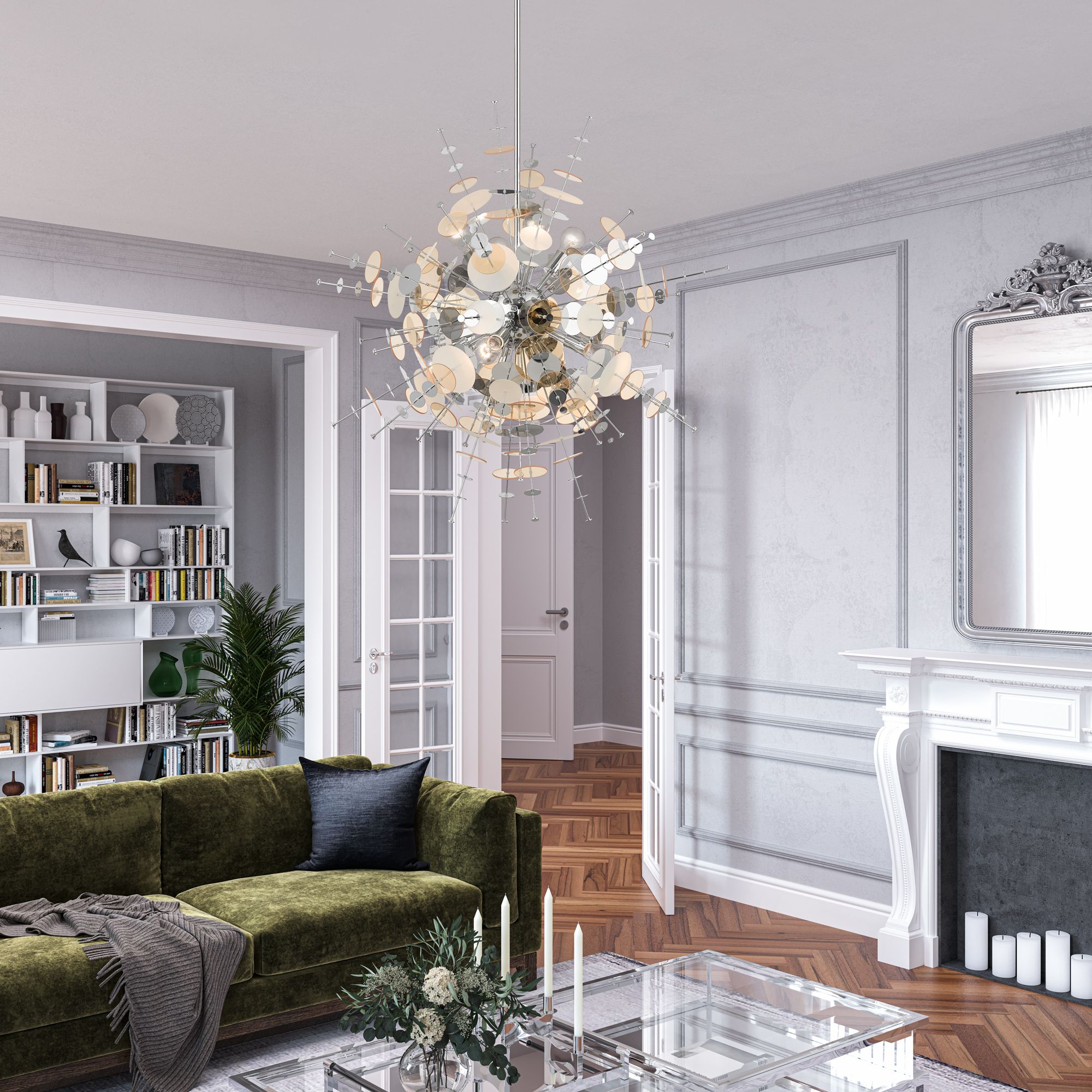 8 Light Polished Chrome Large Pendant Chandelier