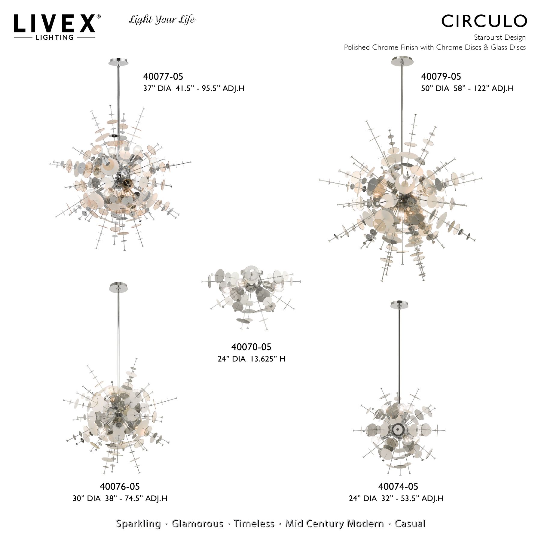 8 Light Polished Chrome Large Pendant Chandelier