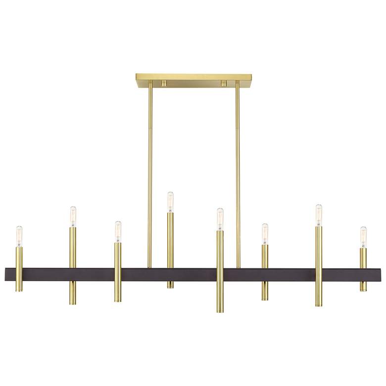 Image 1 8 Light Satin Brass Extra Large Linear Chandelier with Bronze Accents