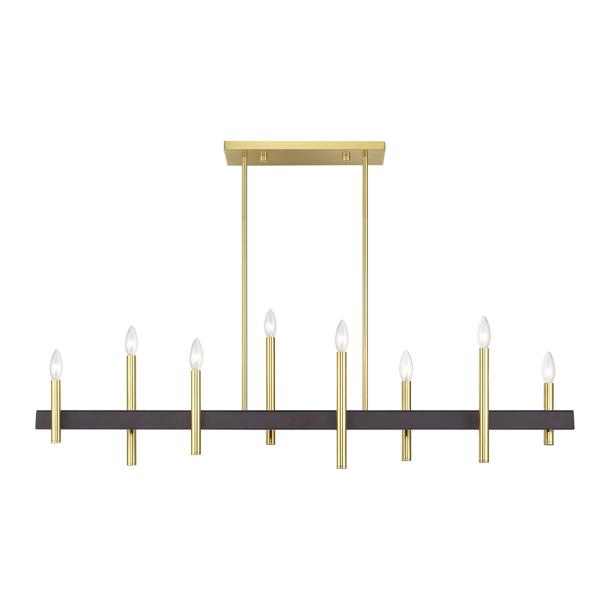 Image 3 8 Light Satin Brass Extra Large Linear Chandelier with Bronze Accents more views
