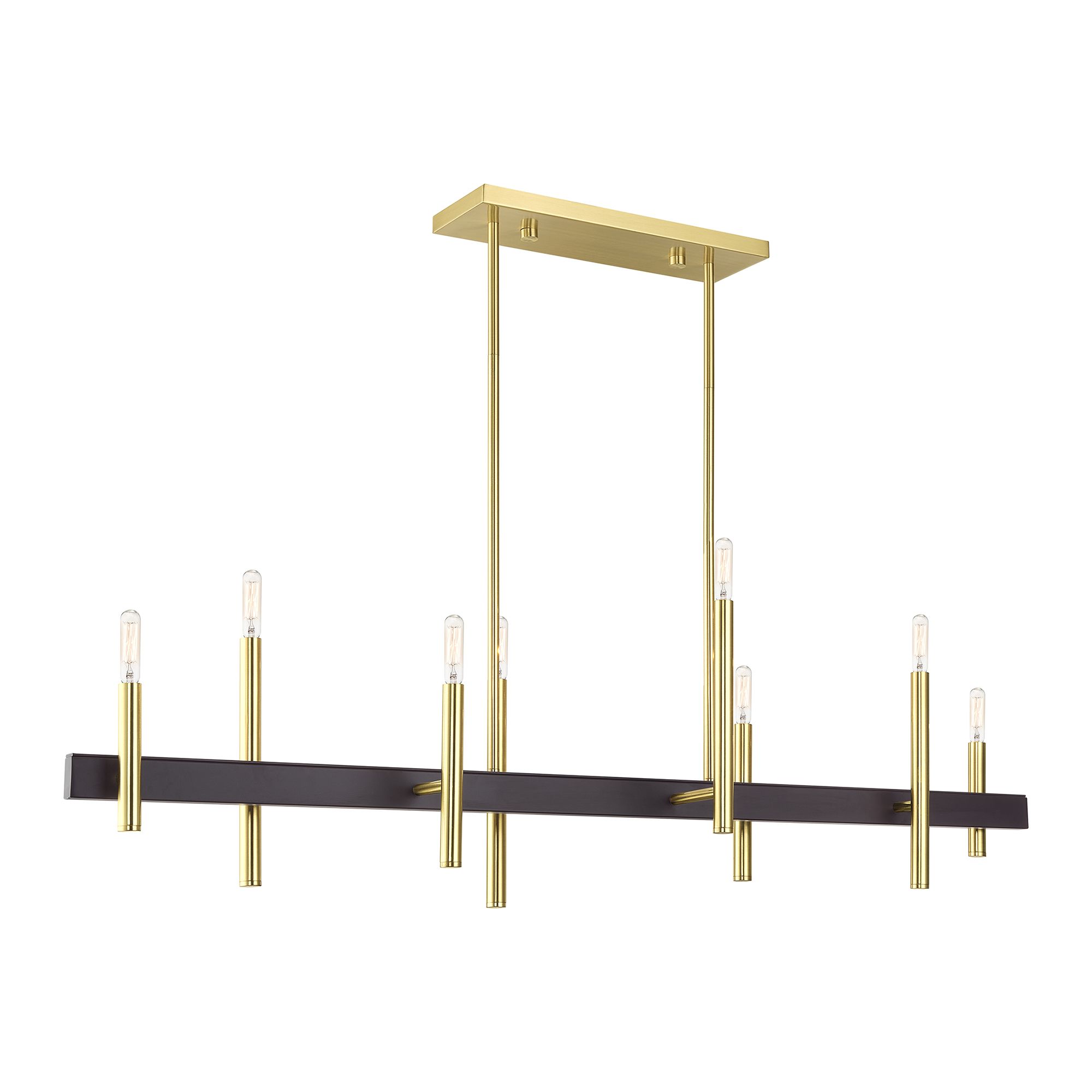 Image 4 8 Light Satin Brass Extra Large Linear Chandelier with Bronze Accents more views
