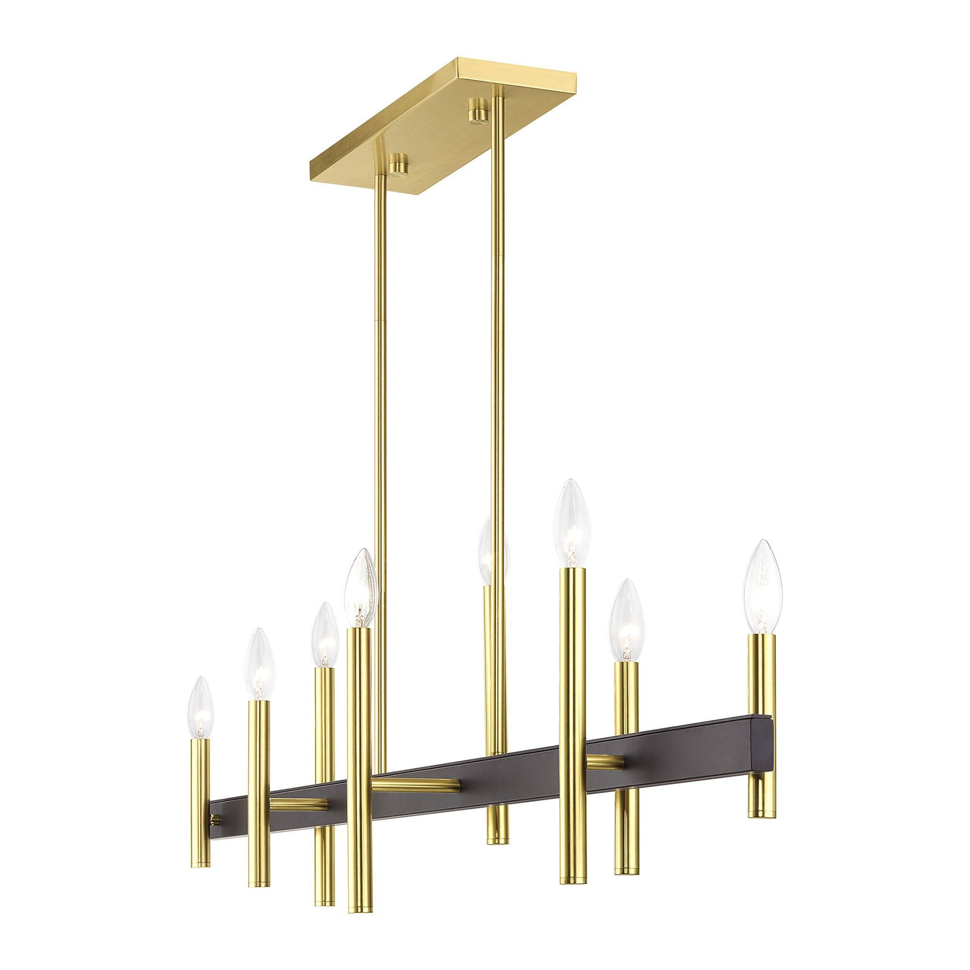 Image 5 8 Light Satin Brass Extra Large Linear Chandelier with Bronze Accents more views
