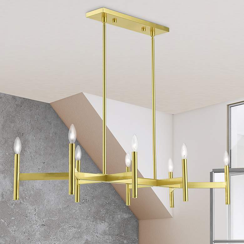Image 2 8 Light Satin Brass Linear Chandelier