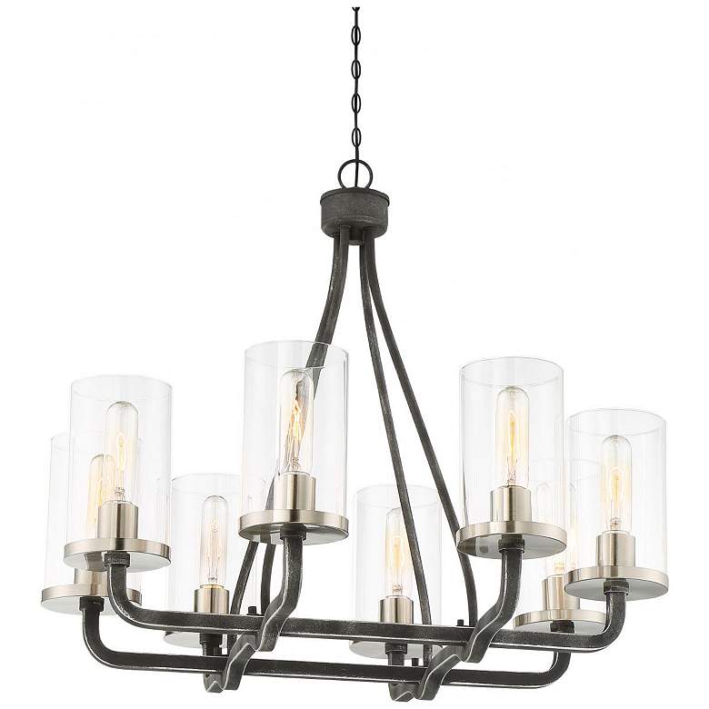 Image 1 8 Light; Sherwood Chandelier; Iron Black with Brushed Nickel Accents Finish