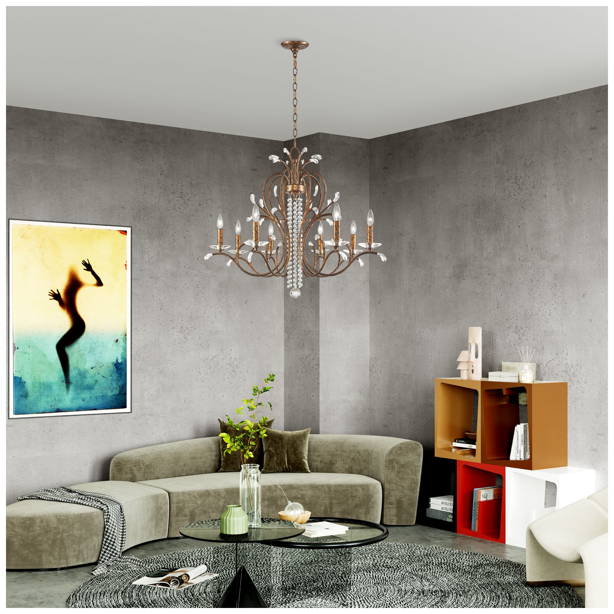 8 Light Venetian Golden Bronze Chandelier