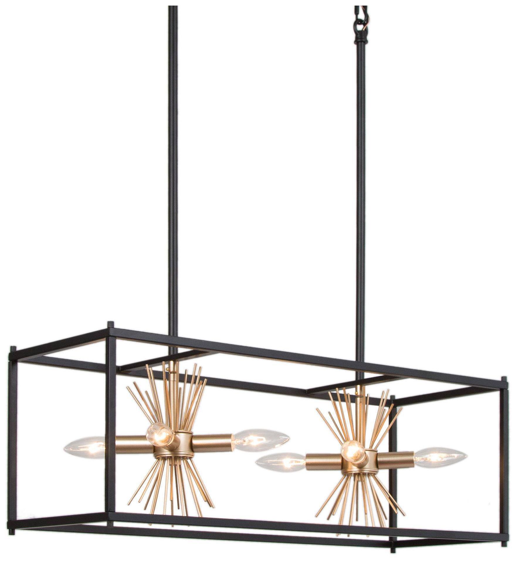 8-lights 26"W Linear Flat Black and Dark Gold  Chandeliers