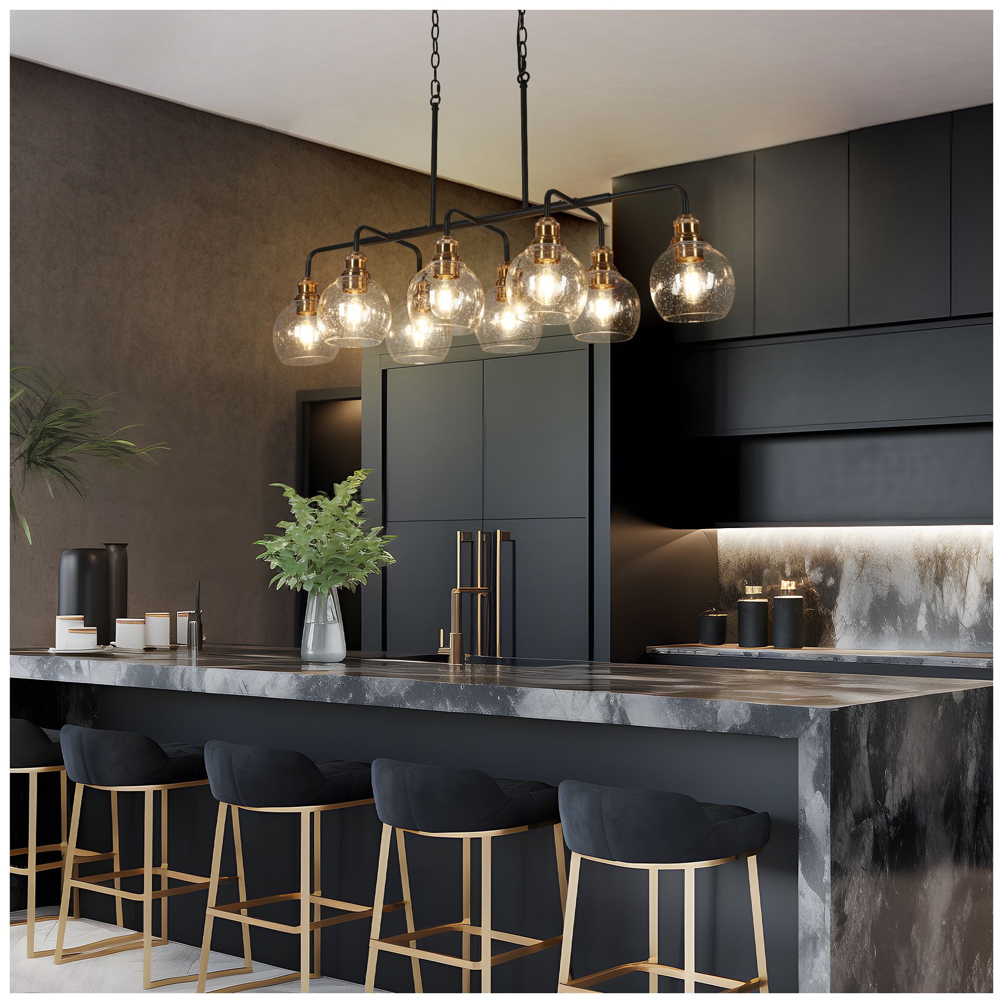 Image 6 8-Lights 40.2"W Linear Plated Brass Chandeliers more views