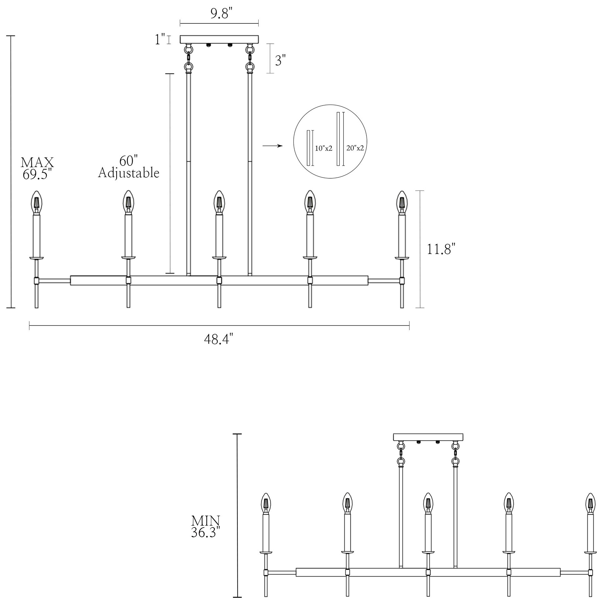 Image 4 8-Lights 48.4"W Linear Matt Black and Metallic Gold Chandeliers more views