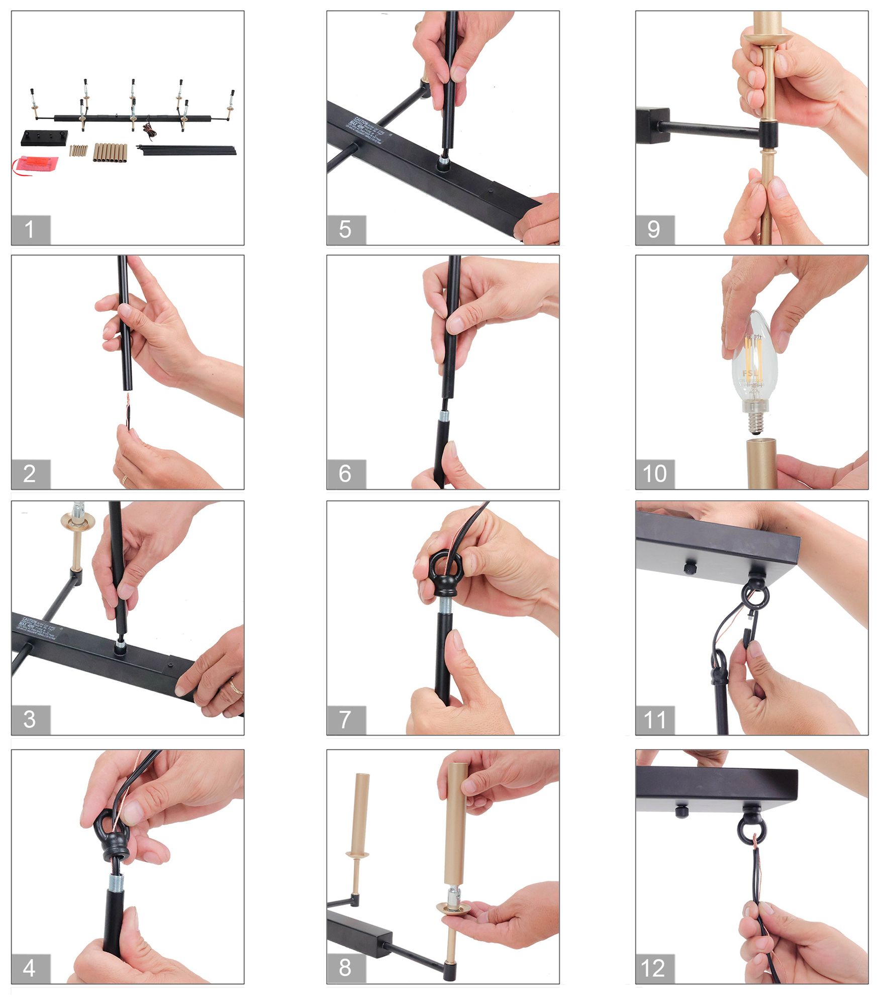 Image 5 8-Lights 48.4"W Linear Matt Black and Metallic Gold Chandeliers more views