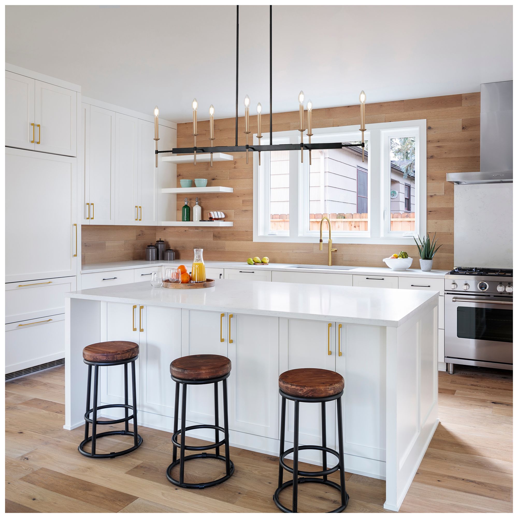 Image 6 8-Lights 48.4"W Linear Matt Black and Metallic Gold Chandeliers more views