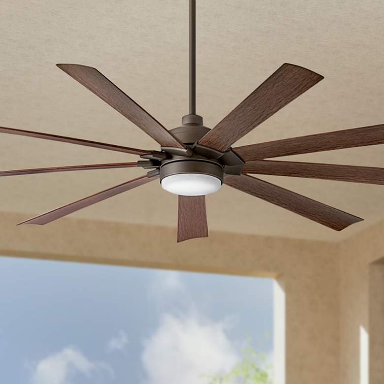 Image 1 80" Hinkley Turbine LED Bronze and Walnut Large Outdoor Smart Fan