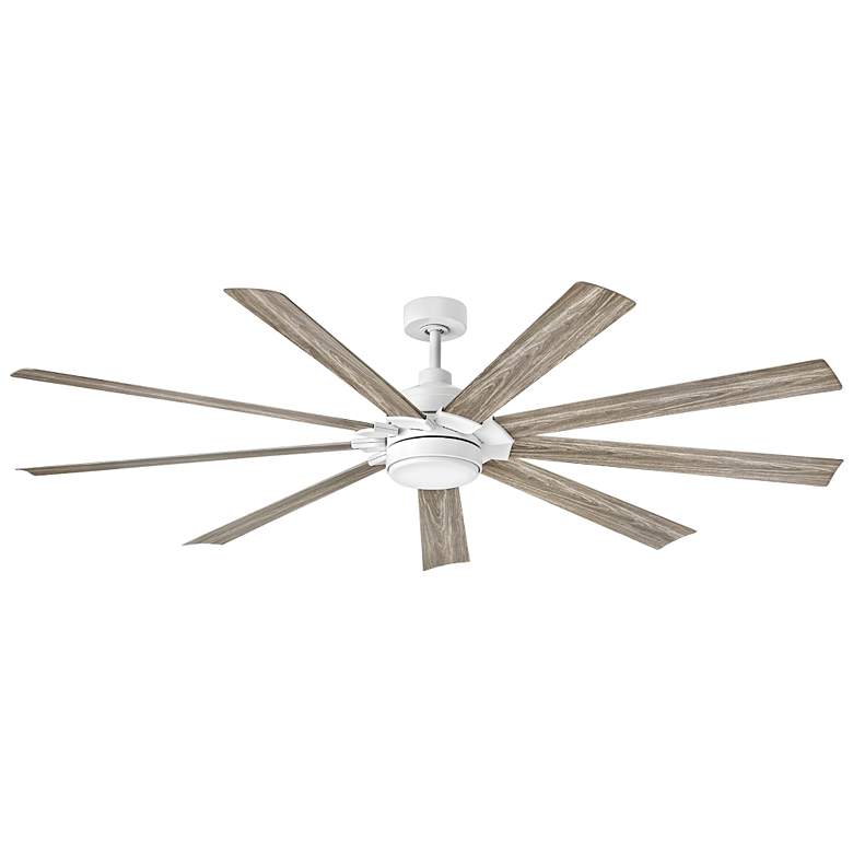 Image 1 80" Hinkley Turbine LED Wet Rated White and Driftwood Large Smart Fan