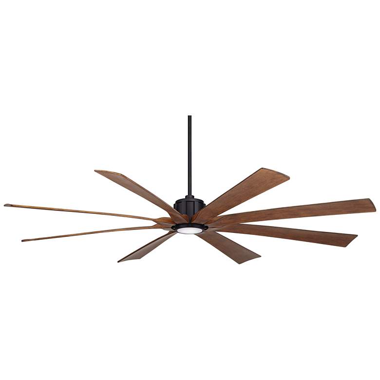 Image 2 80 inch Possini Euro Defender Black Koa LED Large Ceiling Fan with Remote